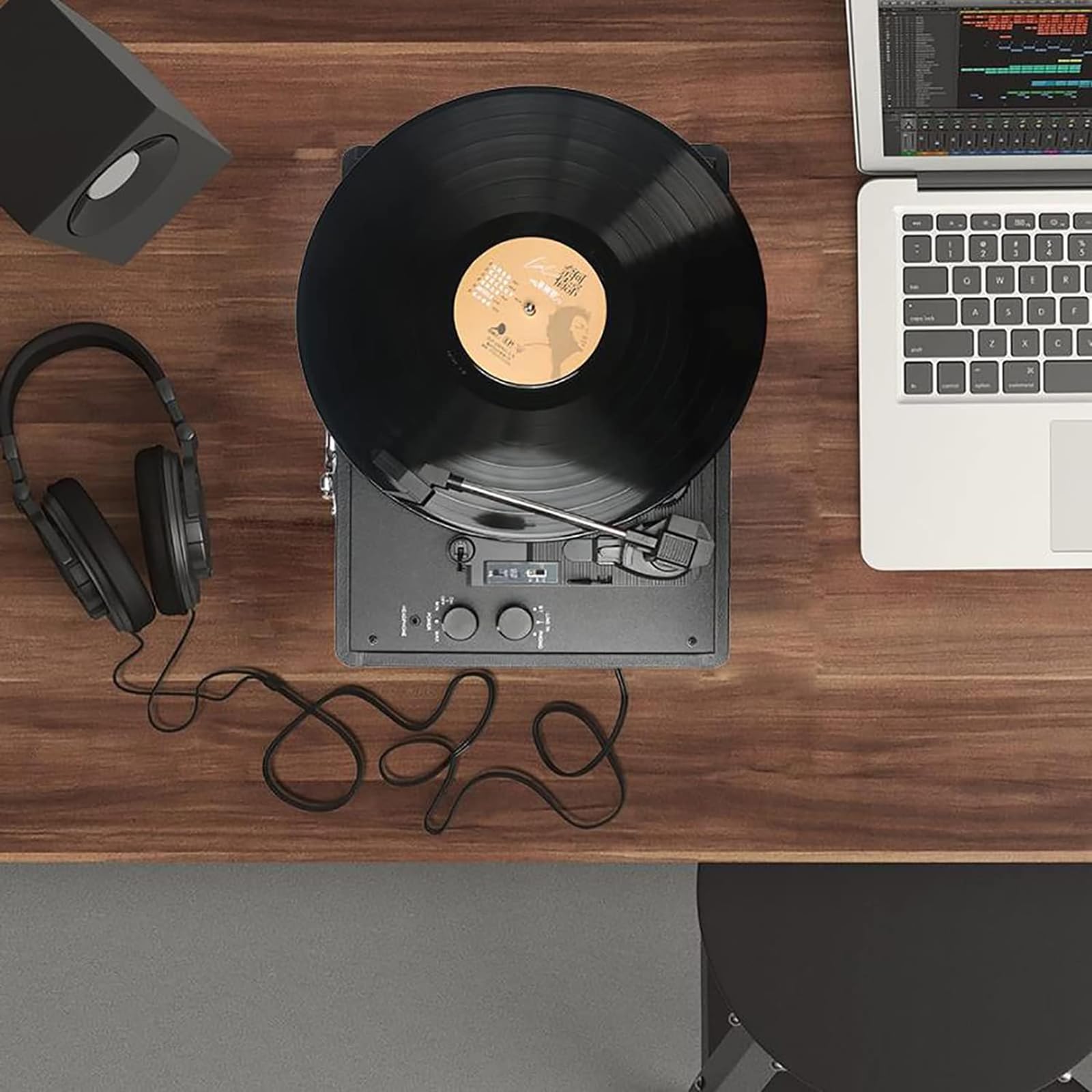 Giradischi Bluetooth Vintage, Giradischi retrò a 3 velocità con Altoparlanti Stereo Integrati, Adatto a Dischi da 33/45/78 Giri E da 7''/10''/12'', Nessun Salto di Riproduzione