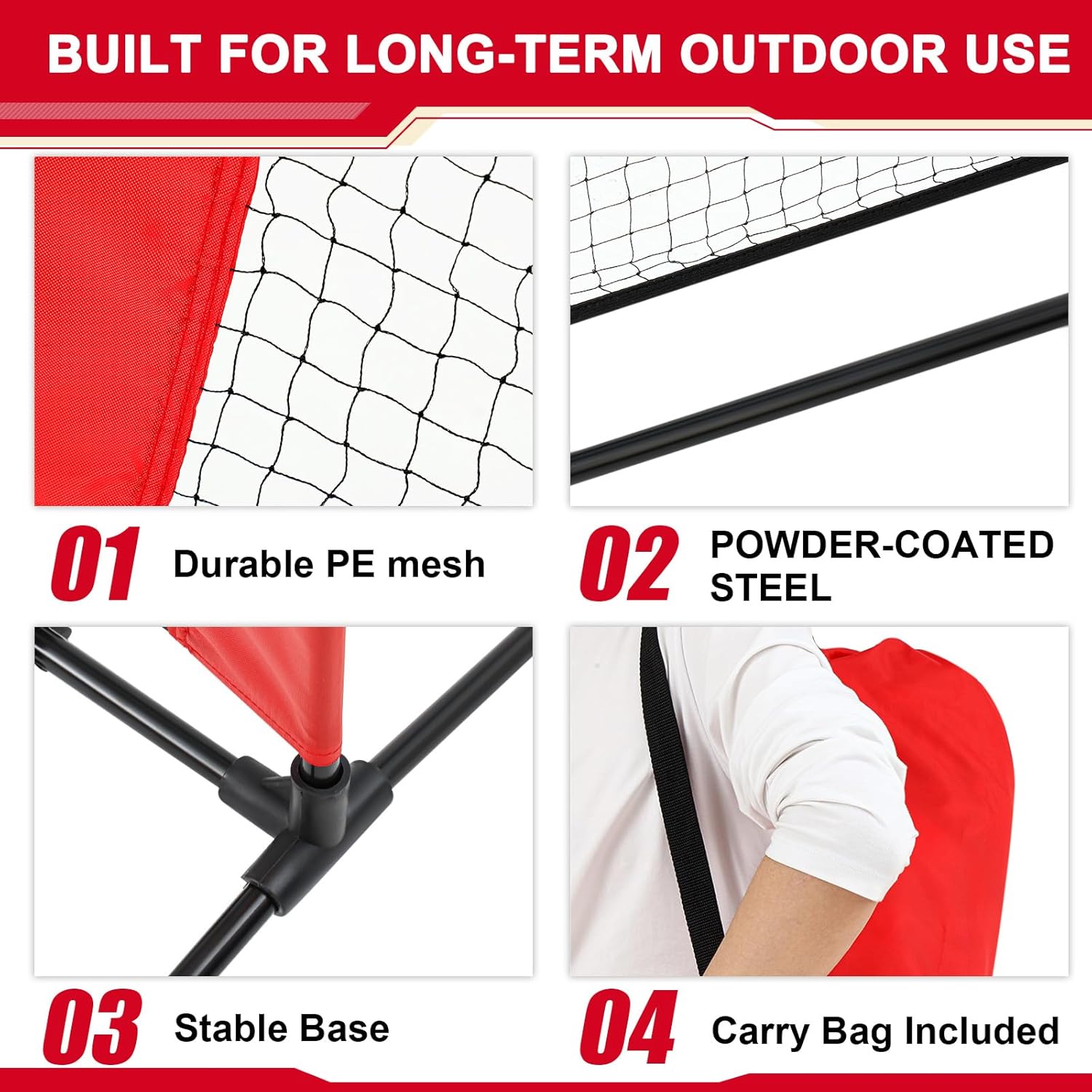 Soccer Tennis Game Set with 6.4 x 2 ft Portable Easy Set-Up Net, a Soccer with Ball Pump, Drawstring Backpack for Men Women Athletic Gym Outdoors Indoors Backyard Beach, Red