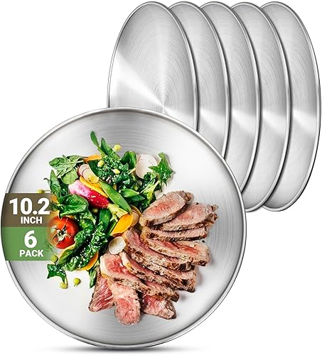 Miniatura 15 de Platos de metal para campamento, paquete de 4 platos de acero inoxidable 304 (18/8) de 9.1 pulgadas, platos reutilizables para pizza, aperitivos