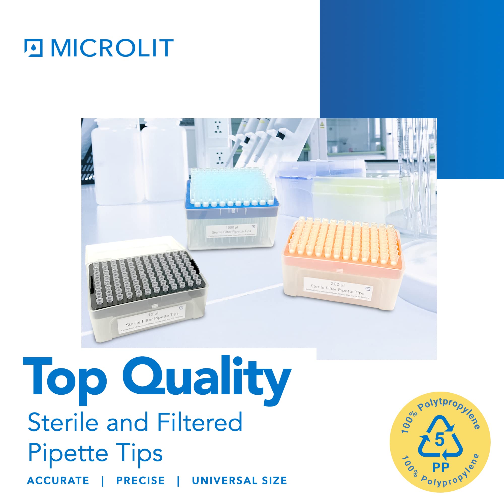 Microlit, micro punte per filtro per pipette – racked (scatola), sterile, filtrato, universale (200 ul (1 confezione da 10 rack – 960 punte))