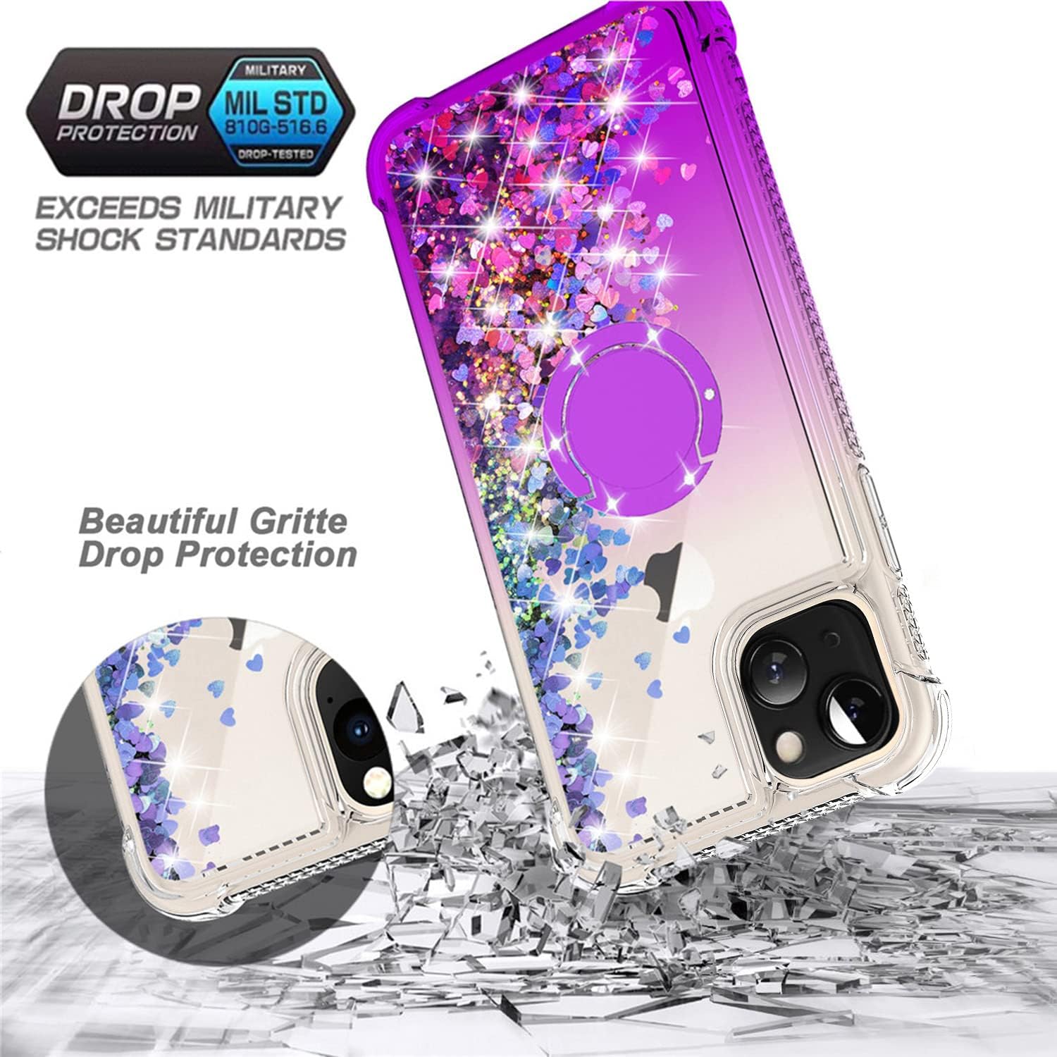 Sparkle Bling Moving Liquid for iPhone 13 Case with Stand,Purple image 5