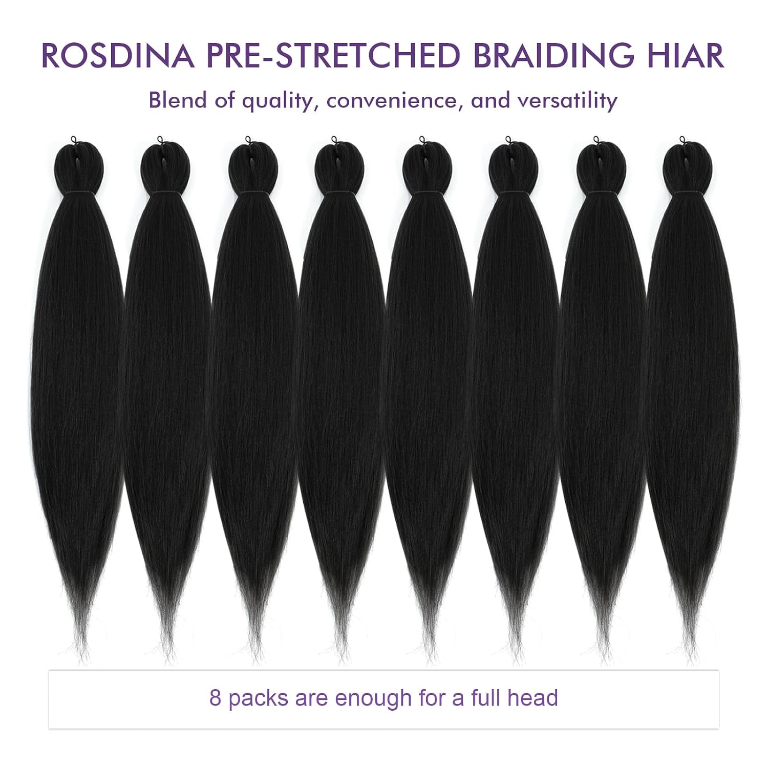 Pre-stretched Braiding Hair - 30 Inch 8 Packs Jet Black Super Long Braiding Hair For Twist or Box Braids, Yaki Texture Hot Water Setting Synthetic Braiding Hair Extensions (30 Inch, #1-8P)