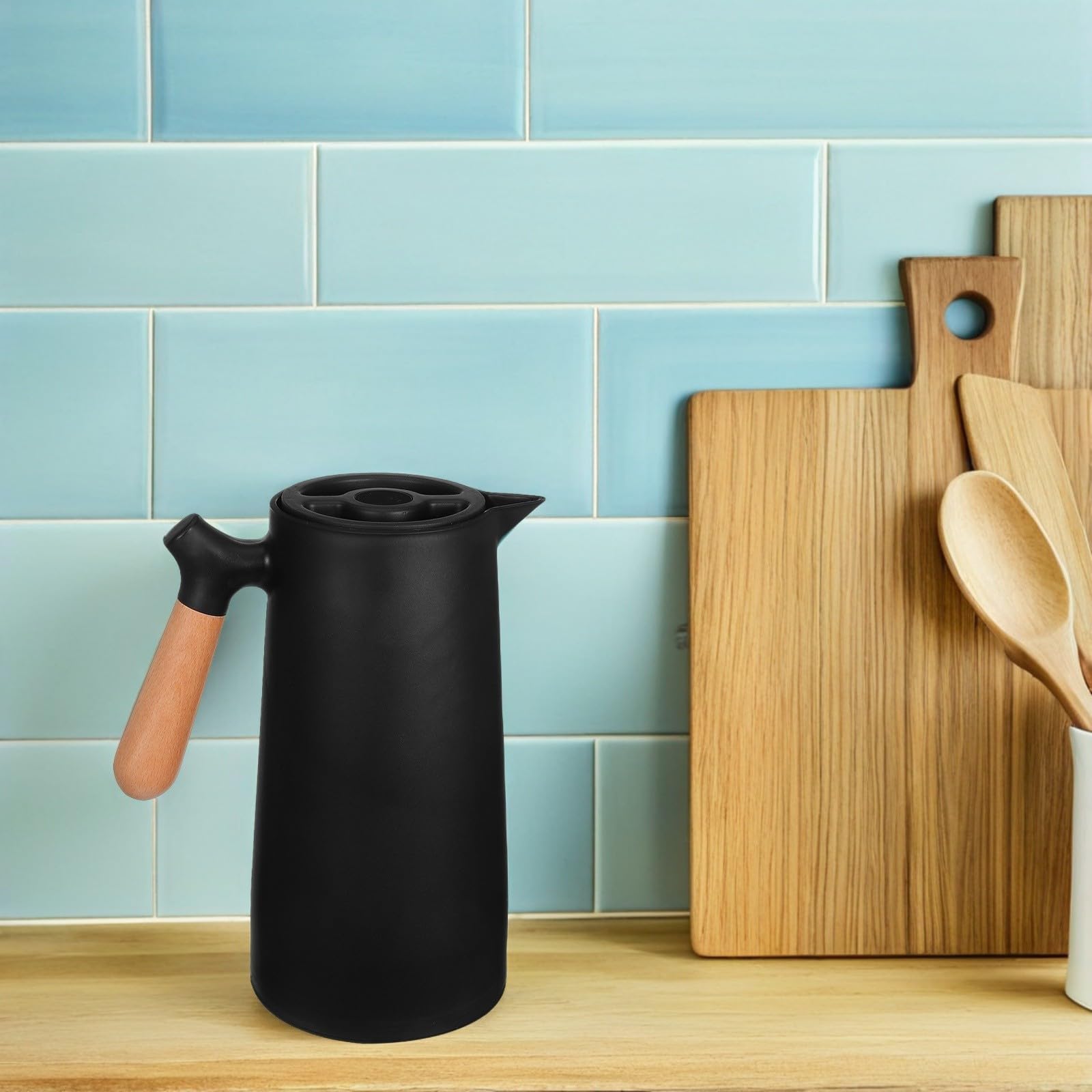 Botella Térmica Aislada de 1l Interior de Vidrio y Exterior de Plástico y Madera, Saludable y Segura, Adecuado para Uso en Casa y Viajes