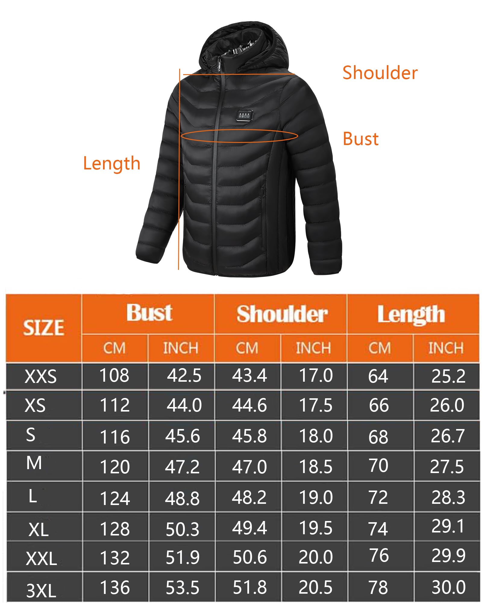 Monave Chaqueta Calefactable Hombre Mujer Chaqueta de Plumas Calefactable con 23 Elementos Calefactores de Grafeno, 3 Niveles de Temperatura Chaleco Calefactable para pesca, actividades al aire