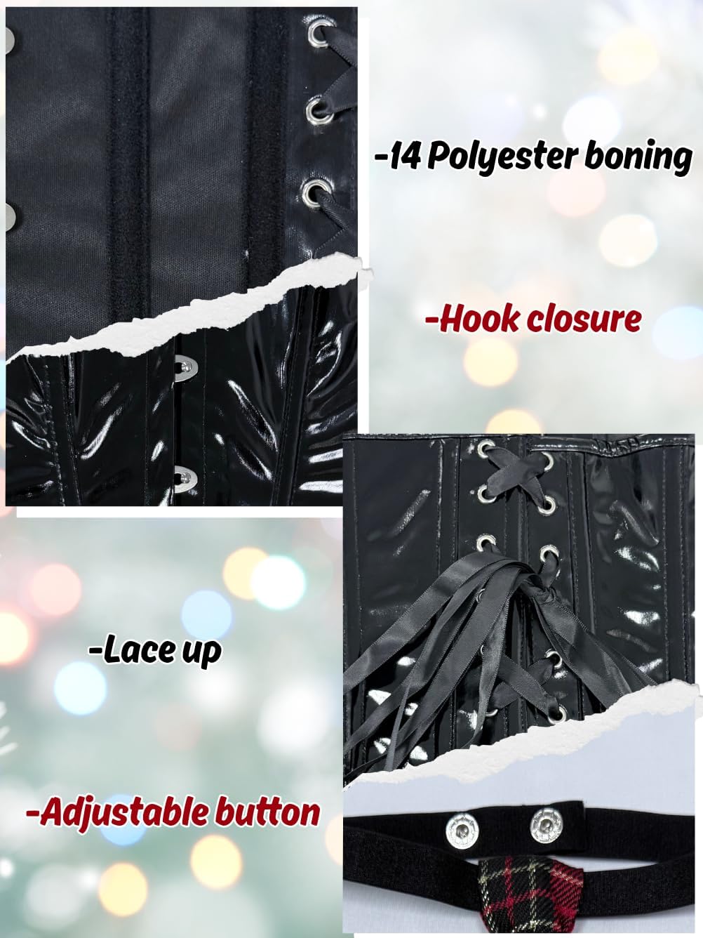 Sexy Cosplay Outfits,Leather Corset & Plaid Mini Skirt Set,6 Piece Christmas Halloween Costume Red Fit 0-8 - Image 4