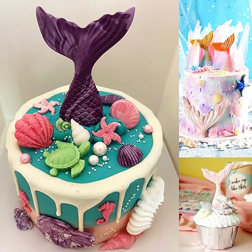 Miniatura 6 de Moldes de sirena de silicona para fondant, diseño de temática marina, chocolate y arcilla polimérica, moldes para dulces y jabón, cola de sirena,