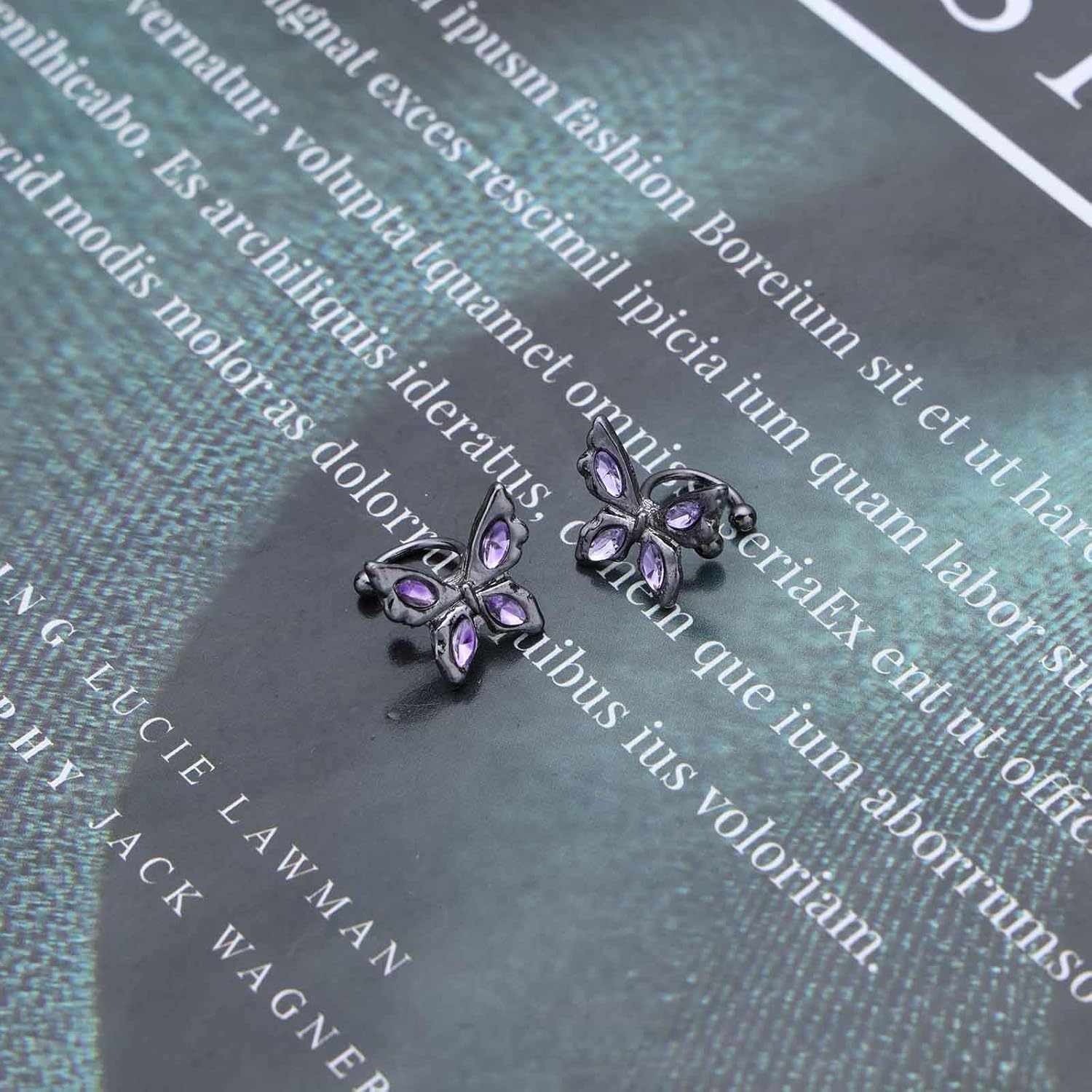 Boho Crystal Butterfly Ear Cuff Earrings Black Butterfly Cuff Wrap Earrings Amethyst Butterfly Earrings Butterfly Wing Cartilage Cuff Earrings Purple Rhinestone Butterfly Earrings Jewelry - Image 6