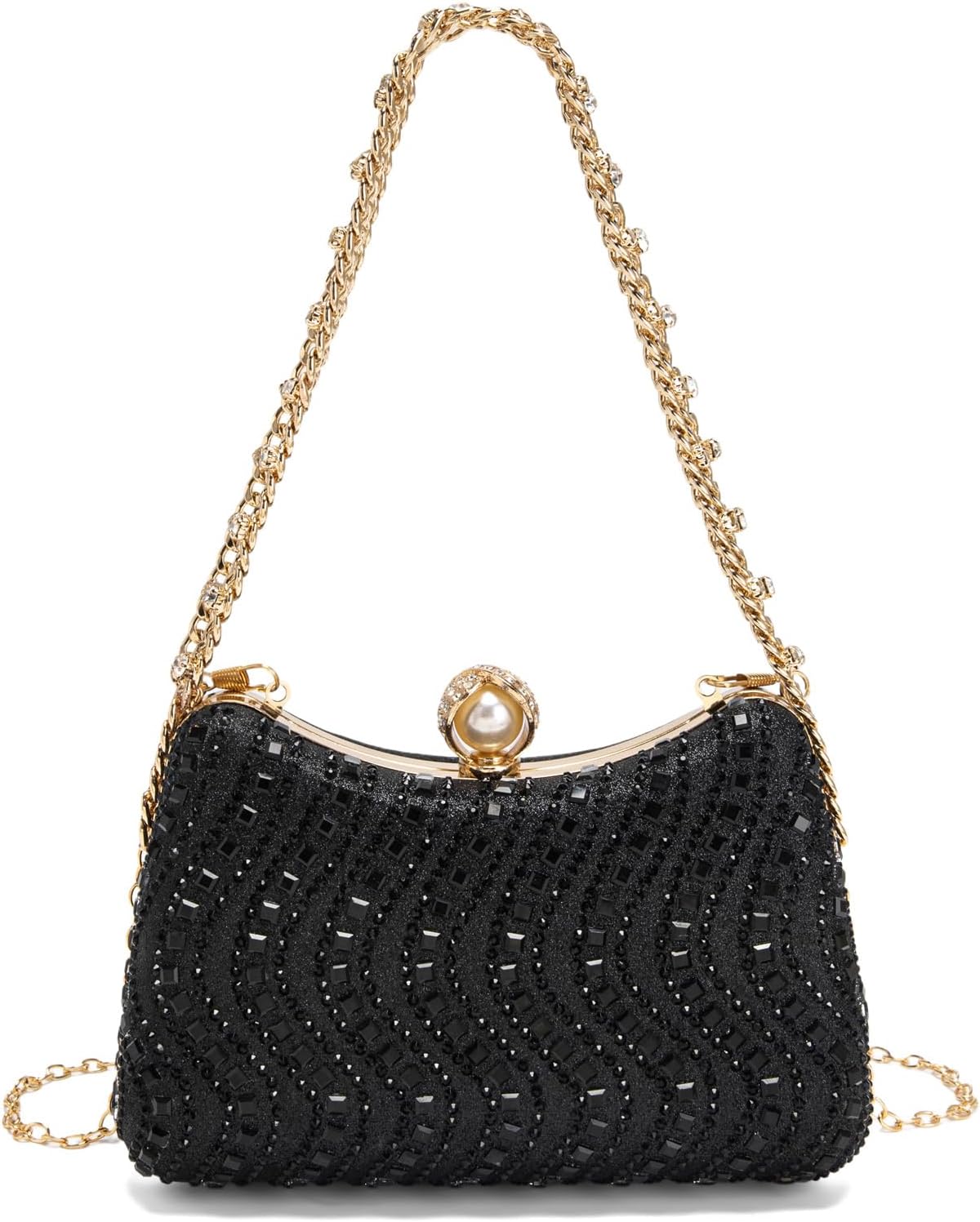 Sweetovo Evening Bag Clutch Purses for Women Rhinestones Purse Sparkling Party Shoulder Handbag Wedding Bag with Chain