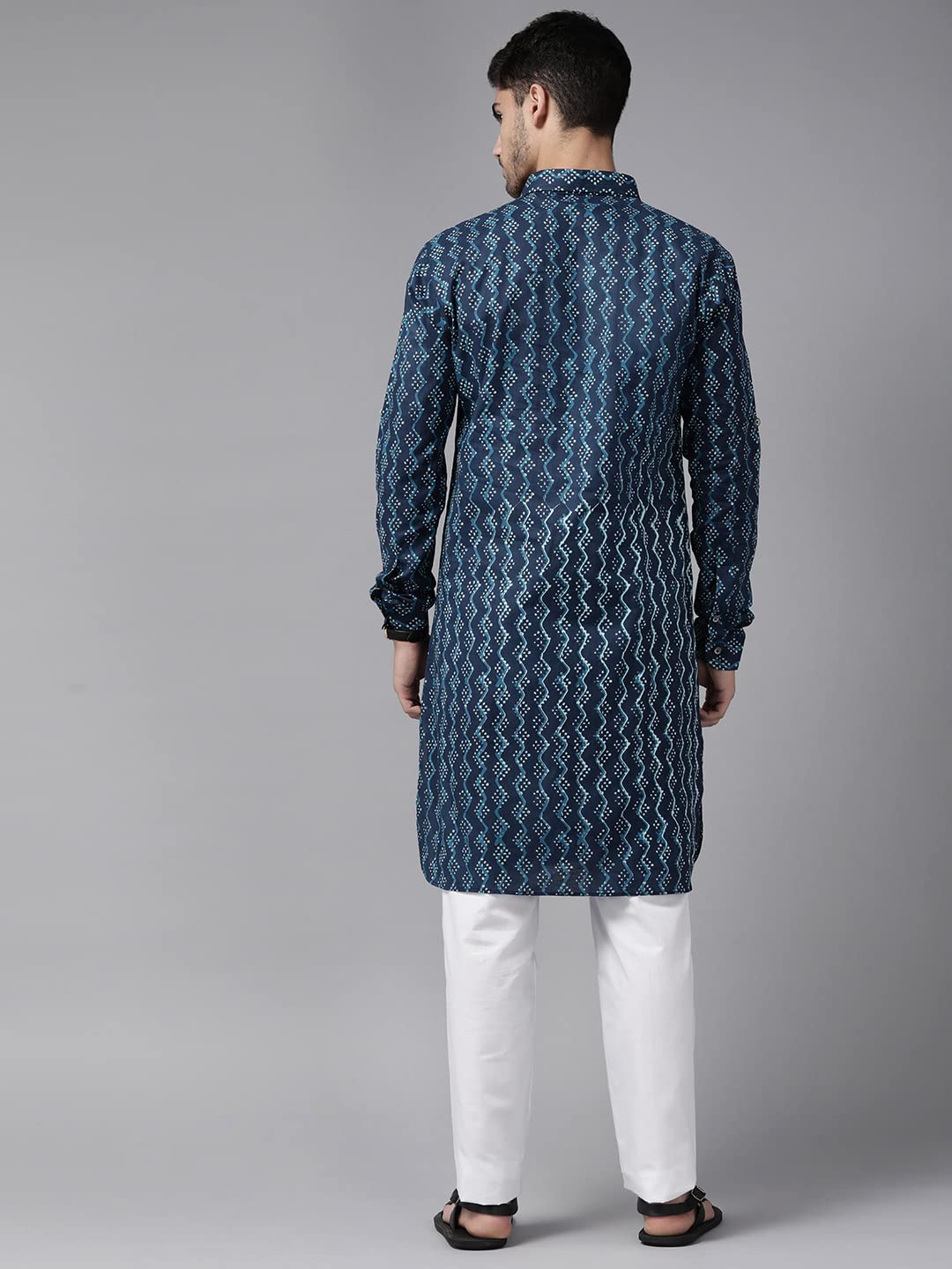 See Designs Men Indigo Regular Pure Cotton Pathani Printed Men's Kurta_Sdpkt1151L