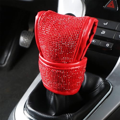 Miniatura 9 de SPANICE Bling Bling - Funda de cuero para palanca de cambios con diamantes de imitación brillantes para niñas, ajuste universal (negro)