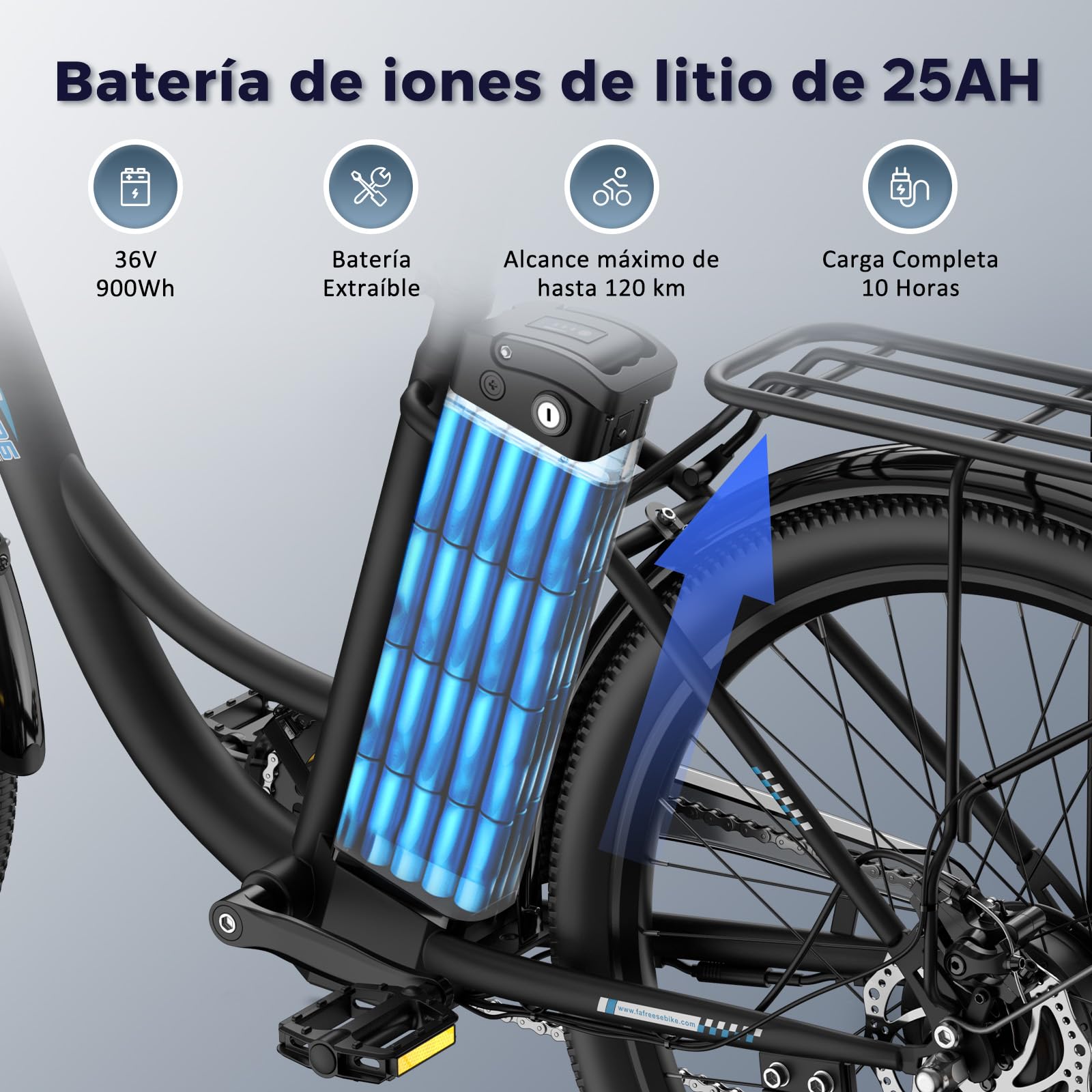 Fafrees Bicicleta Eléctrica, Bici Urbana Eléctrica de 250 W, Batería de 36 V/25 Ah, Bici Eléctrica de 26" para Adultos, Alcance 160 KM, F26 Lasting