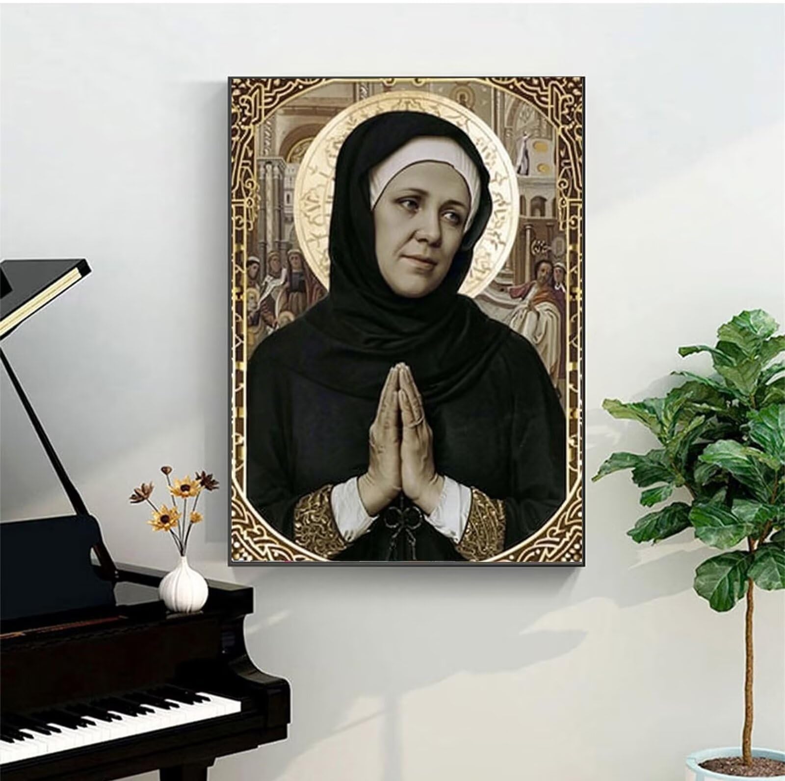 Malen Nach Zahlen Erwachsene Nonne DIY Ölgemälde Leinwand Set mit Pinsel und Acrylpigment für Frauen Home Deko Geburtstag Weihnachten Geschenk - Orthodox 60x80cm (mit Rahmen)