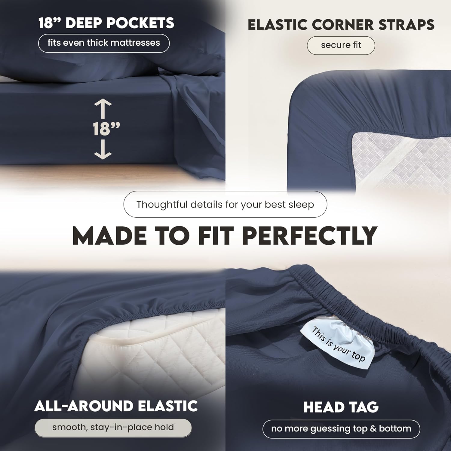 100% Eucalyptus Tencel Queen Bedsheets, 18 Inch Deep Pocket Queen Sheets, Cooling Sheets with Elastic Corner Straps, Eucalyptus Silk Tencel Lyocell (Crown Blue, 4PC Queen) - Image 2