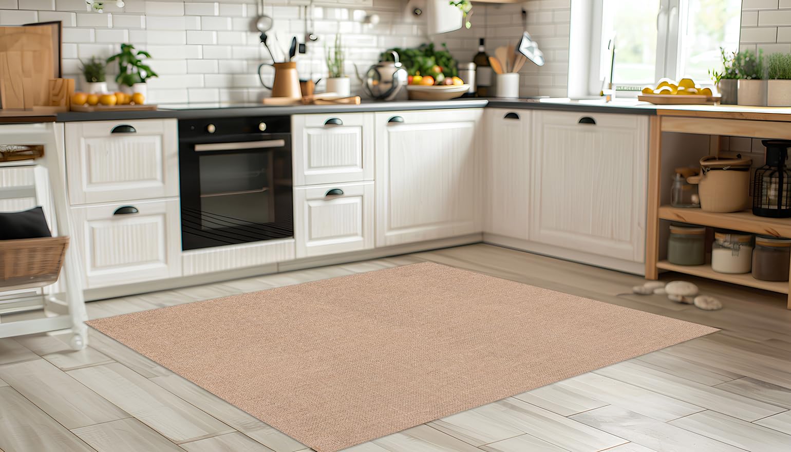 DobleUve Estudio Tapis en vinyle uni imprimé | jute marron, 50 x 100 cm, imperméable, antidérapant, anti-champignons | cuisine salon | enfants | Sol en PVC