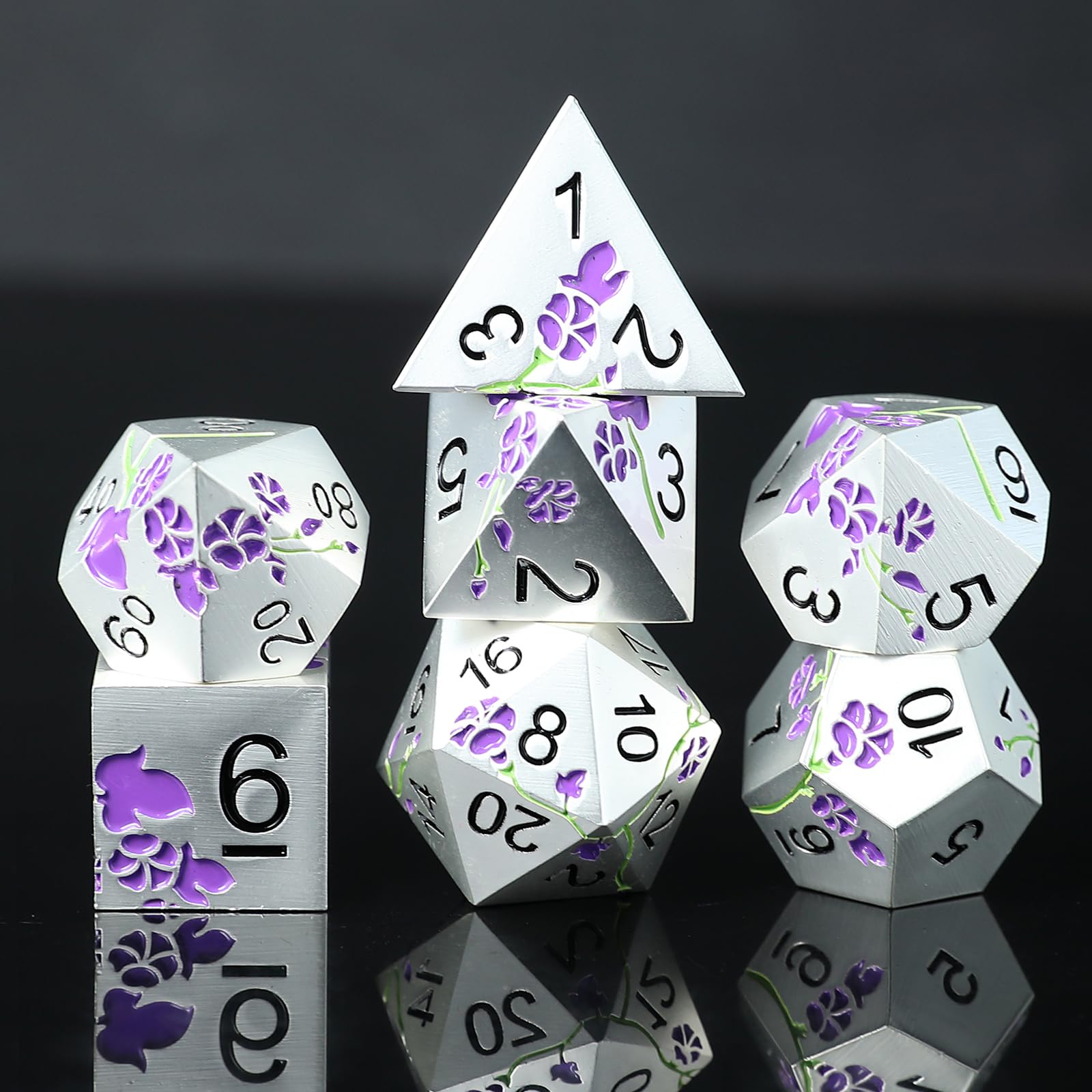 Elifel Metal DND Dice Set 7 PCS Flower Metallic Heavy Solid D&D Dice Set for Dungeons and Dragon TTRPG Tabletop Role Playing Game