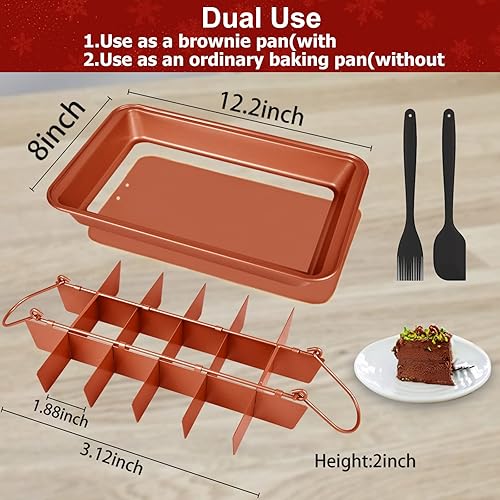 Miniatura 4 de Bandeja para brownie con divisores, bandeja para brownies con cortador, sartén antiadherente para hornear brownie con cepillo para espátula, moldes