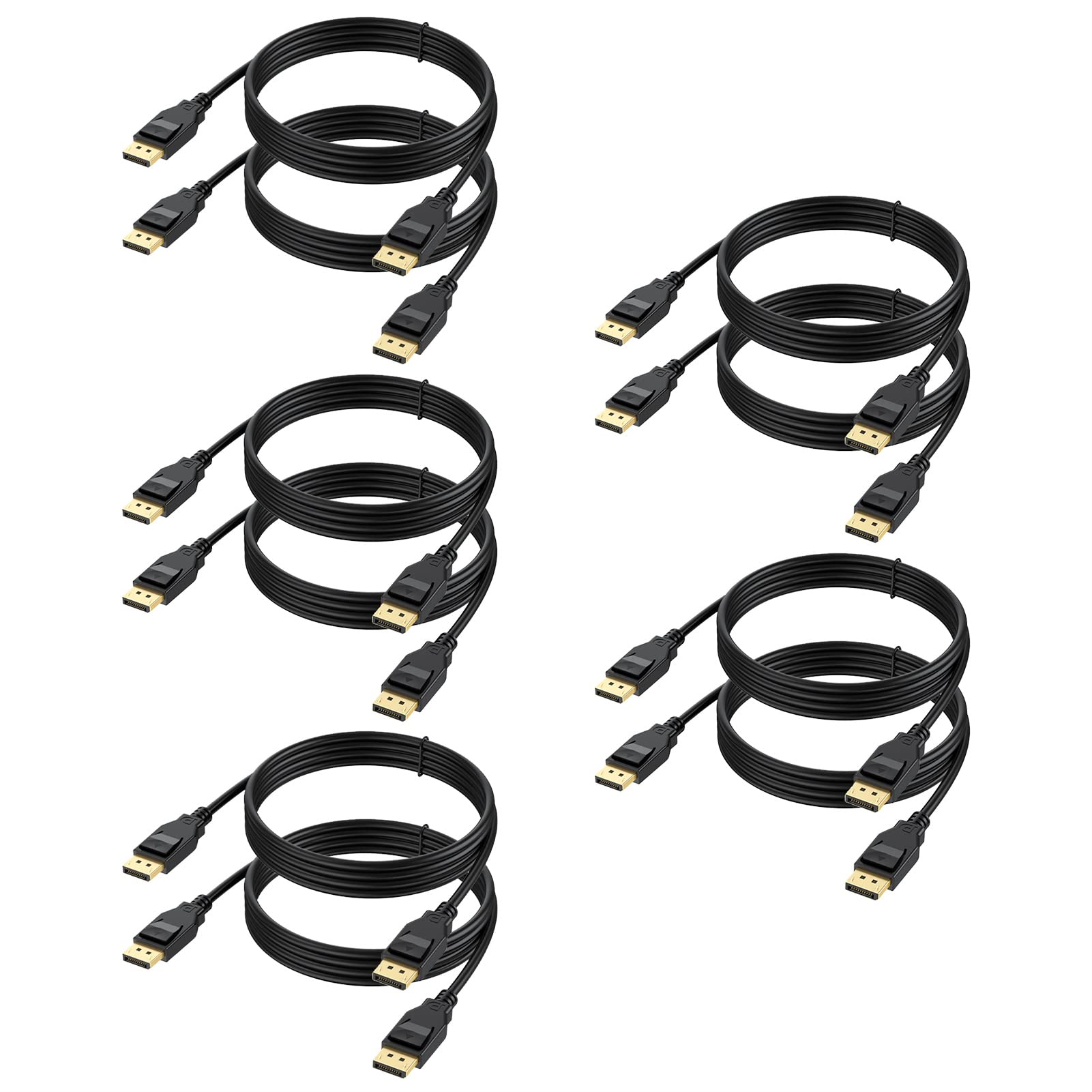 Cavo DisplayPort 8K, confezione da 10 pezzi, 1,4 m, 1,4 porta display DP a DP (8K a 60Hz, 4K a 120Hz, 2K @144Hz, 1080P a 240Hz) ultra alta velocità per computer portatile, PC, TV, monitor da