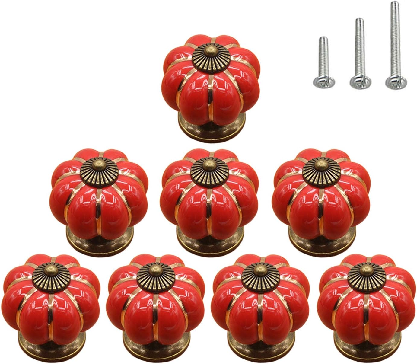 HUAMULAN 7PCS Mixed Color Ceramic Knobs Cabinet Drawer Pumpkin Shape Glazed Cupboard Dresser Pull Handle DIY Decor Kitchen Furniture Door Kids Room