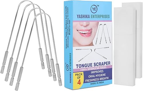 Yashika Enterprises - Raspador de lengua para adultos 4 unidades Reduce el mal aliento esencial de viaje para el cuidado bucal grado médico raspador