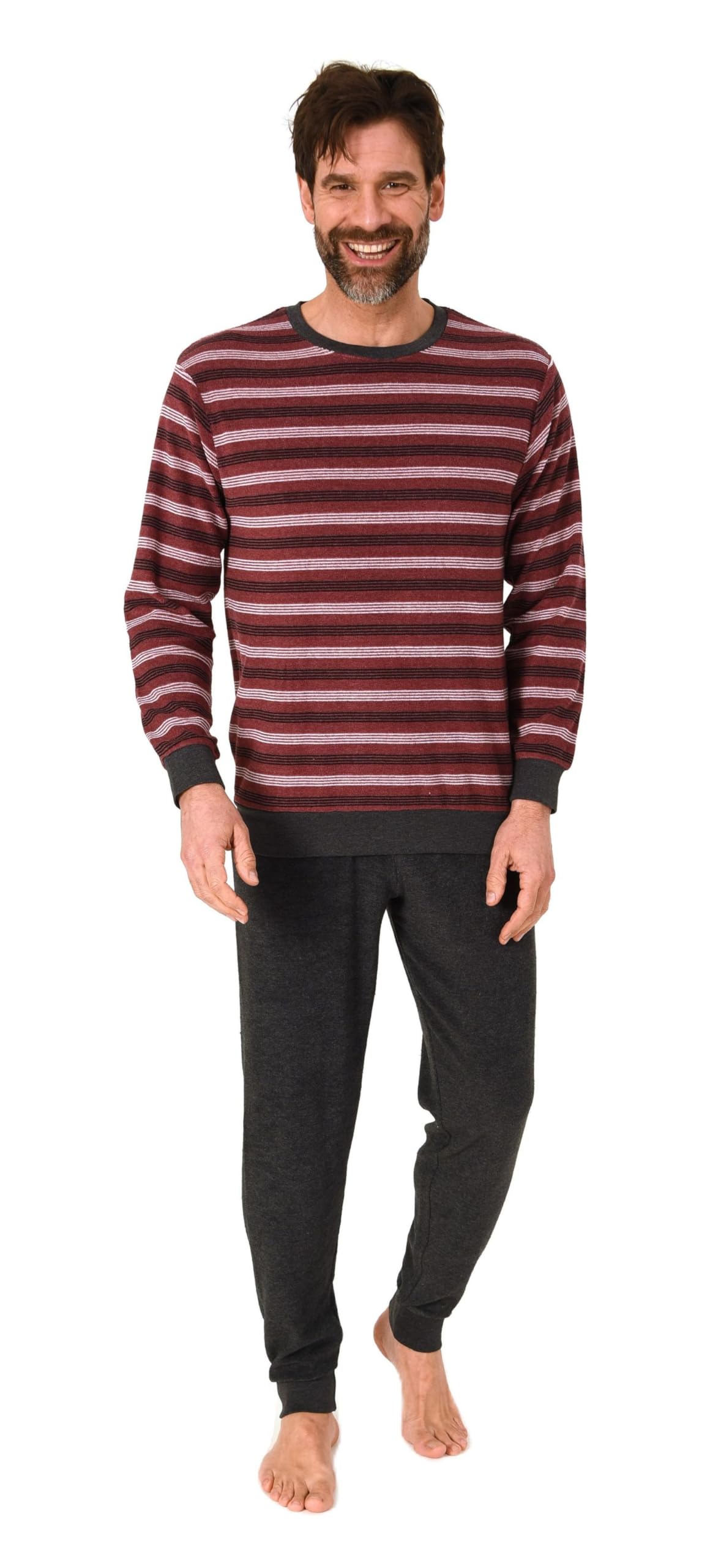 Normann Men's Terry Cloth Pyjamas Long with Cuffs – Also Available in Plus Sizes – Striped Look, Red 1, 42