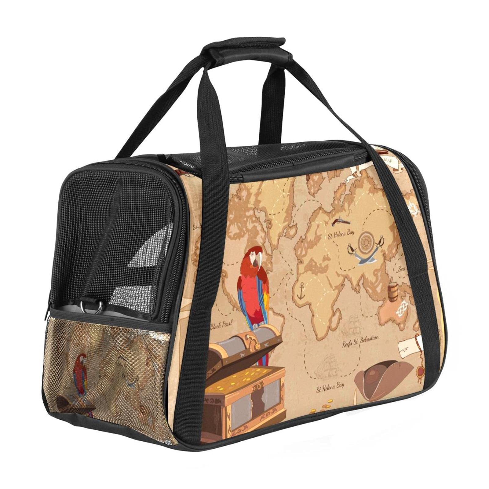 Sac de transport animal voyage sans stress approuvé cabine motif carte au trésor