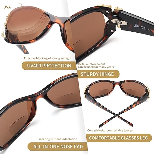Miniatura 6 de JM Paquete de 2 lentes de sol de lectura bifocales para mujer, a la moda, para lectura al aire libre, protección UV400
