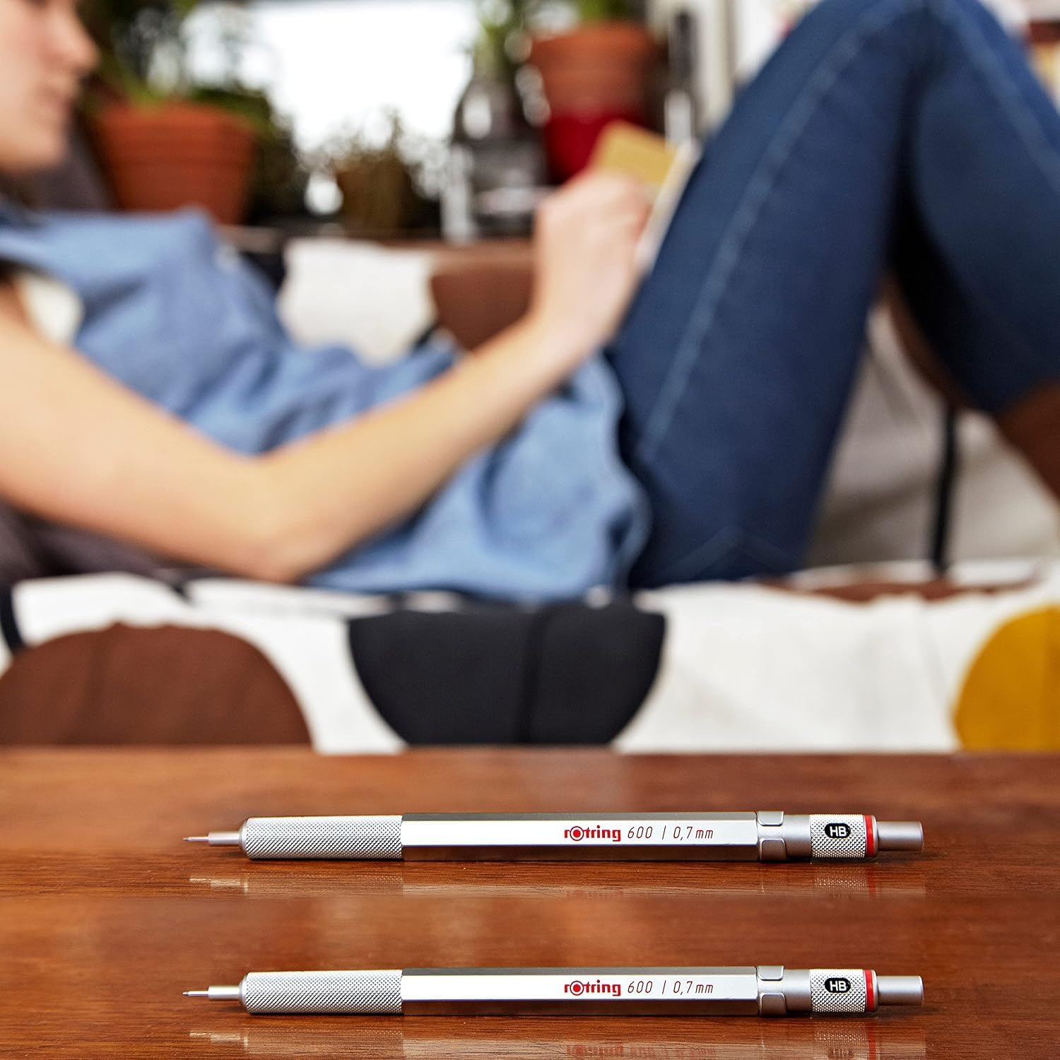 rOtring 600 Porte-mines Argenté 0,7 mm dans une boîte cadeau + boussole de réglage rapide 360 mm (compact) + mines HB 0,7 mm