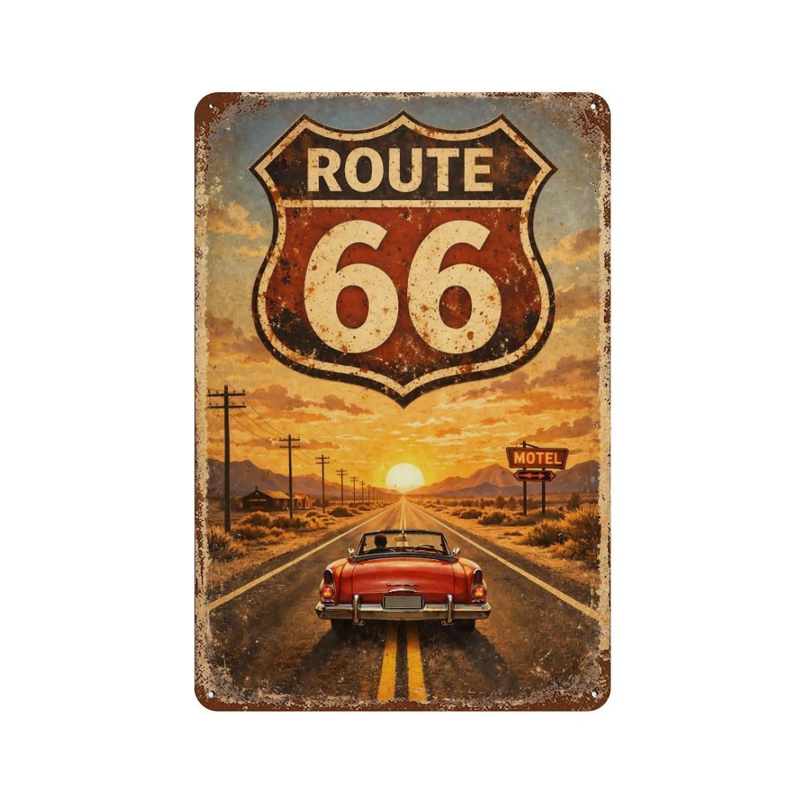 YHGERTKU Route 66 Wall Art Retro Iron Vintage Metal Tin Sign Poster Modern Decor for Living Rooms Gift 30x20cm