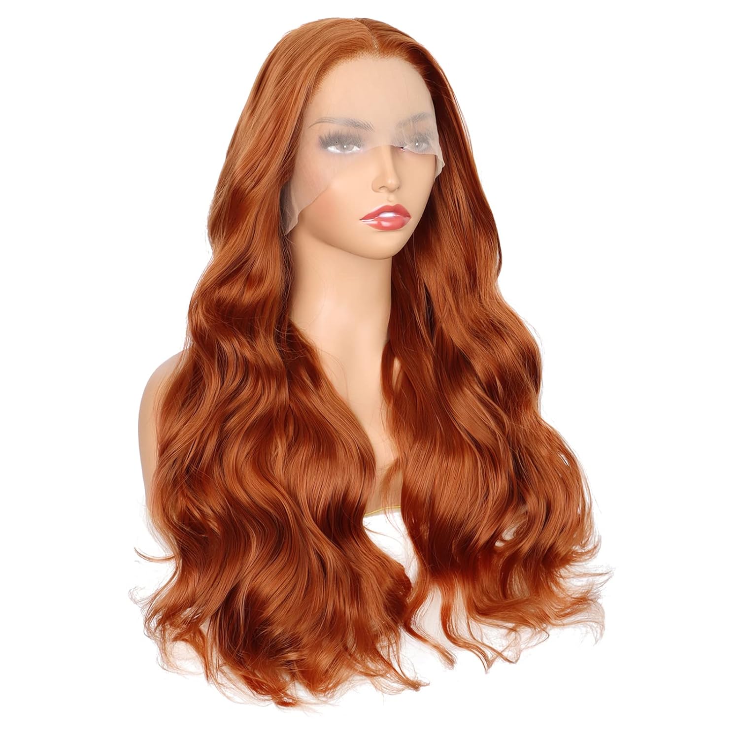 V'NICE Transparent Lace Front Wigs Synthetic Hair 150% Density Orange Red Hair Replacement Wigs for Black Women Body Wave Glueless Wigs