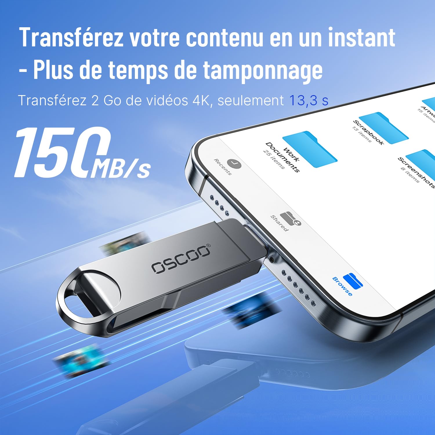 Clé USB 256 Go, USB 3.1 Gen 1 double USB-C et USB-A, clé USB portable pour iPhone 15/16/17, Mac, téléphones Android, tablettes, ordinateurs portables, Mac, Windows - Sauvegarde photo et vidéo
