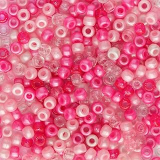 Cuentas de pony mixtas de colores rosados con superficie lisa, tamaño 6 x 9 mm, 1000 cuentas sueltas en bolsa