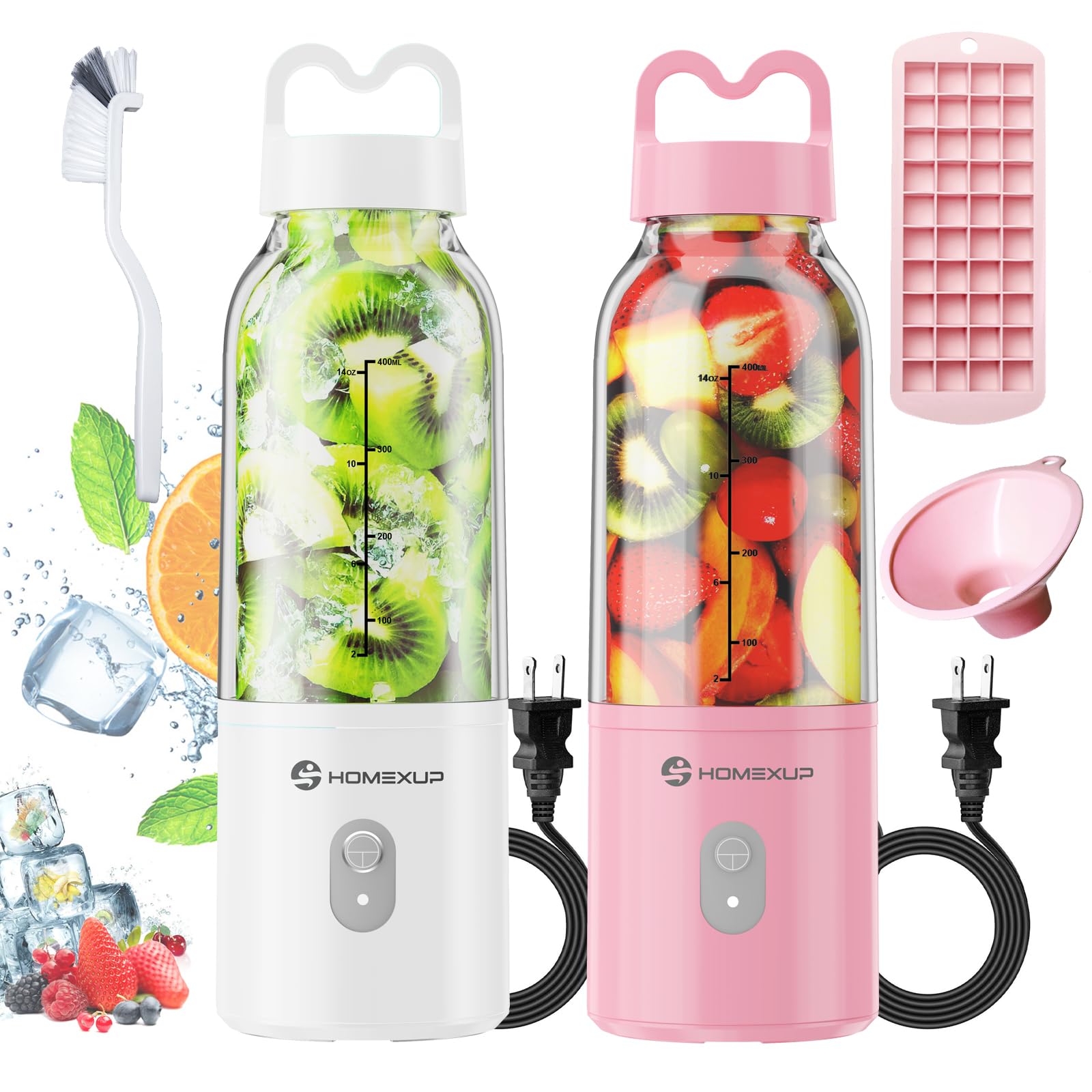Mixeur personnel pour smoothies Homexup de 400 ml en rose et blanc