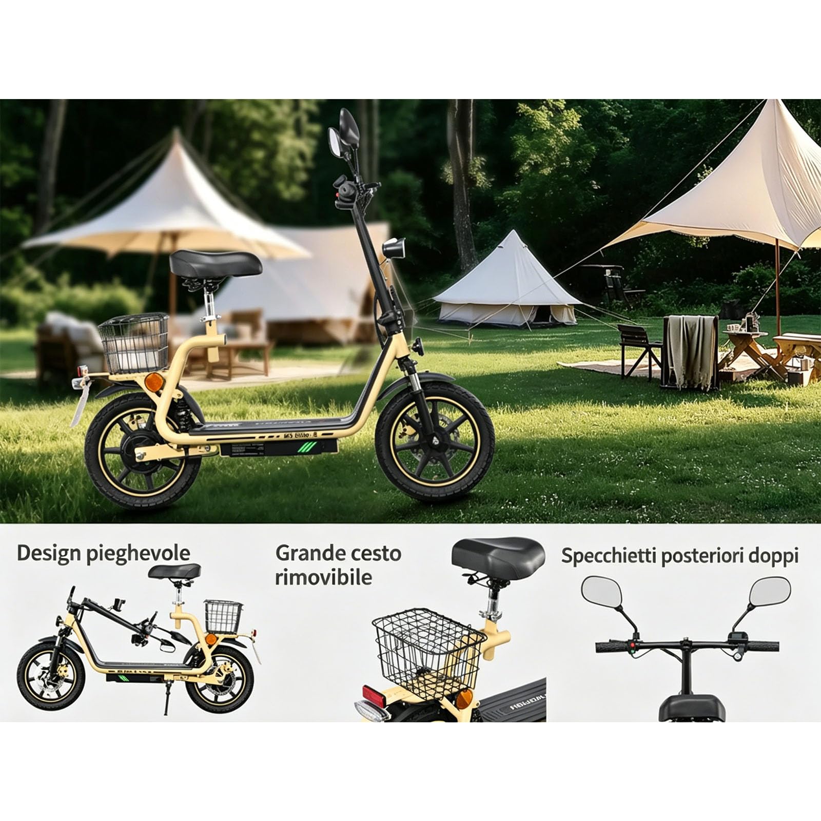 Monopattino Elettrico Pieghevole per Adulti, Scelta Ideale per Gli Spostamenti Quotidiani, Cambio a 3 Velocità, Con Specchietto Retrovisore, Display, Doppia Sospensione