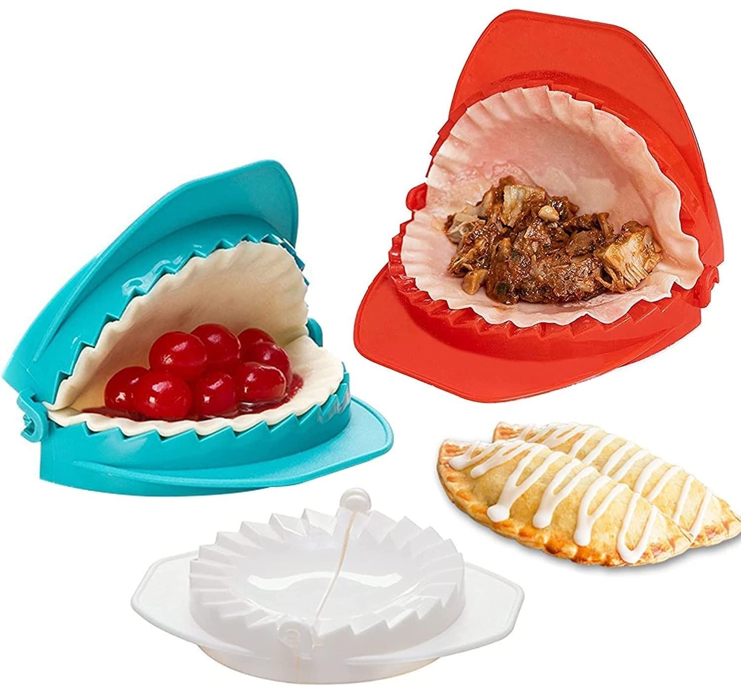 MELAMOR Multifunctional Dough Press, Blue, White and Red - Set of 3 Included - 4 inch/5 inch/6 inch - Empanada Press, Dumpling Press, Hand Pie Press, Mini Pie Press, Pastry Press