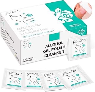 GELLEN Nail Cleanser Pads, 200 Pack Alcohol Prep Pads Nail Cleanser Wipes Remove Tacky Residue, Lint-free Glossy Wipes for Acrylic/Builder/Gel Polish Travel Individually Wrapped for Perfect Manicure