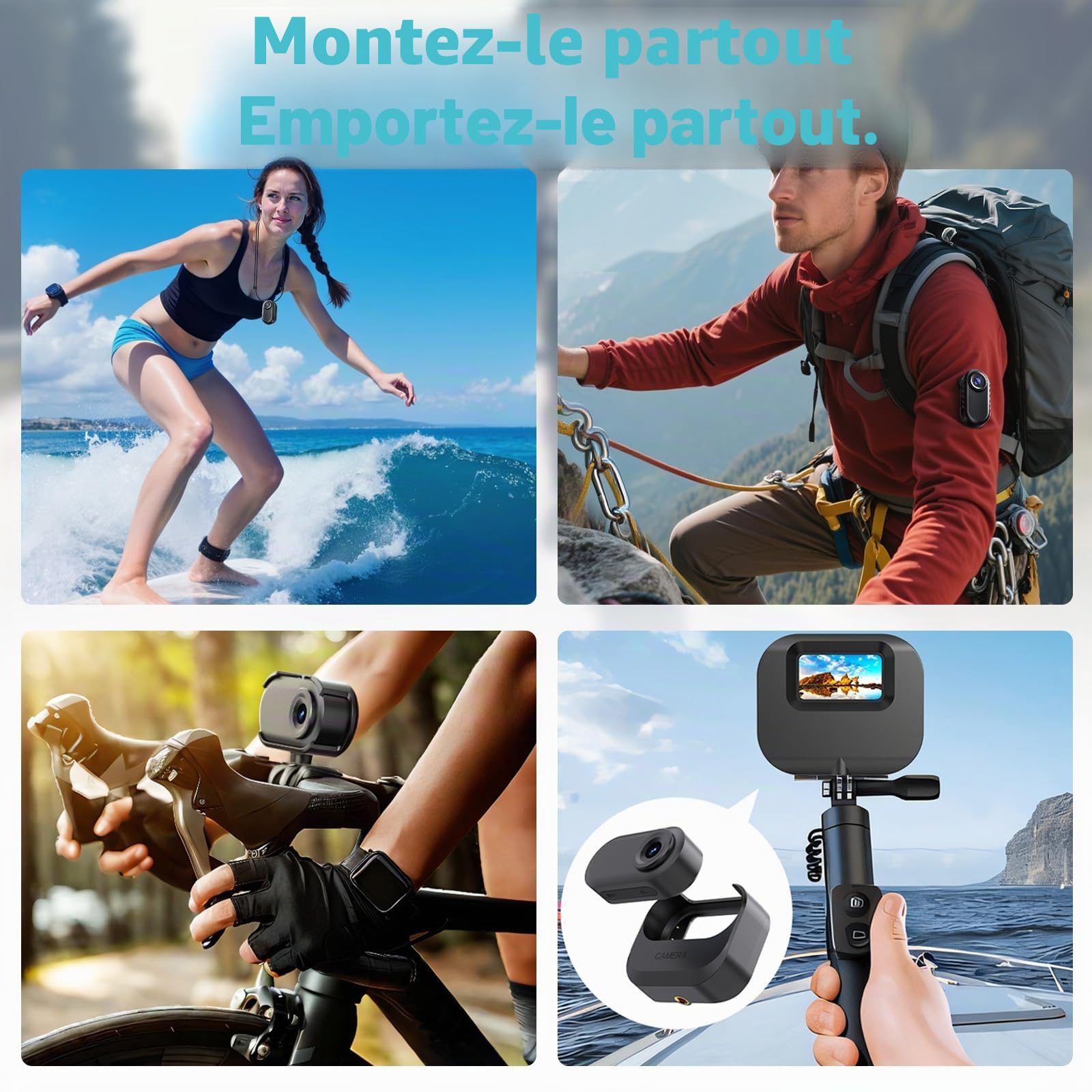 Mini caméra d'action, 64 G 1080p, Petite caméra de vlogging Portable avec Clip Rotatif à 360°, caméra POV Mains Libres avec autonomie de 150 Min, Montage n'importe où (5979)
