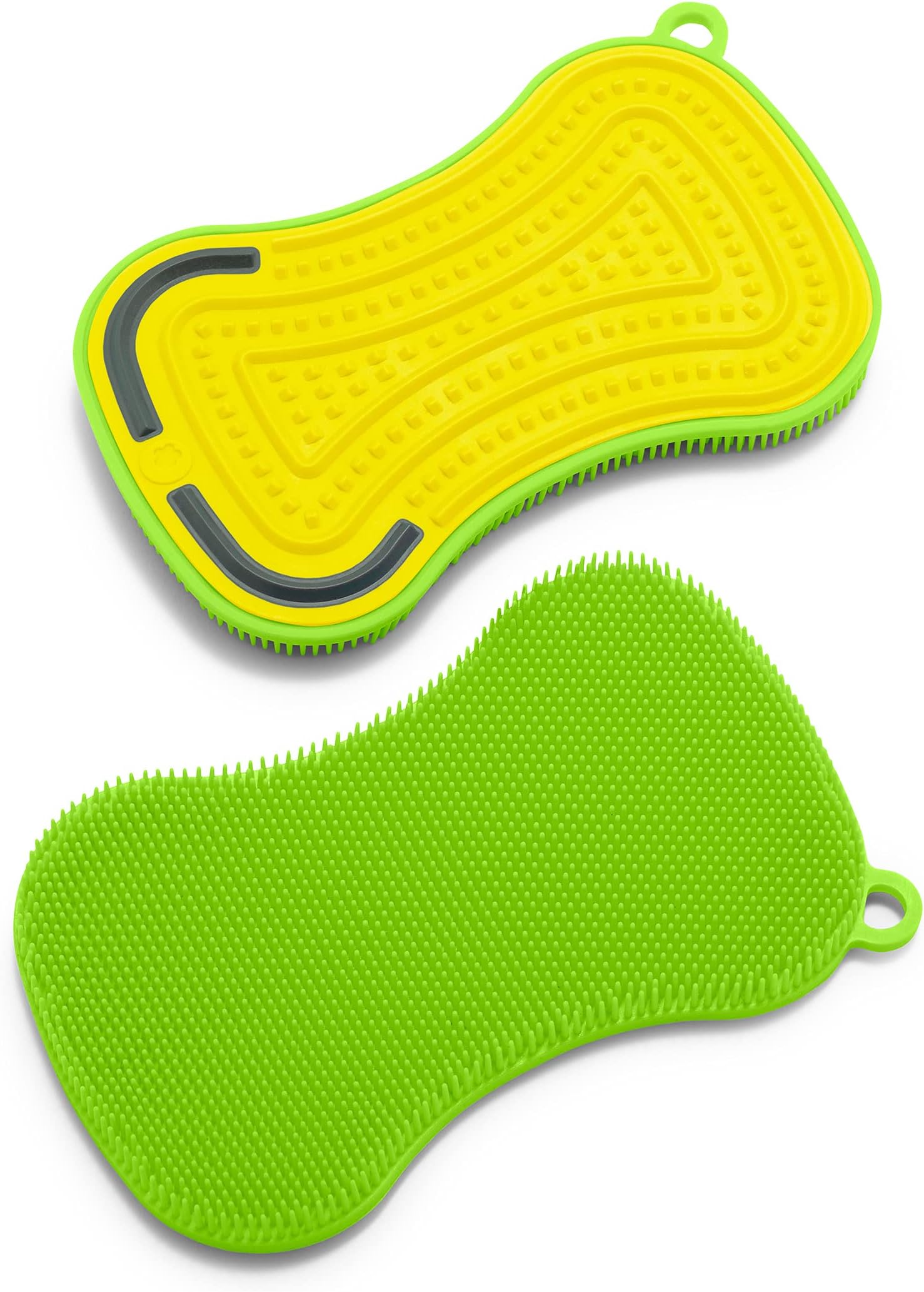 GreenLife Reusable Multipurpose Silicone 2 Pack Sponge and Scrubber, Hygienic and Odor Resistant Dish Washing, Scratch Free Cleaning, Dishwasher and Microwave Safe, BPA Free, Green and Yellow