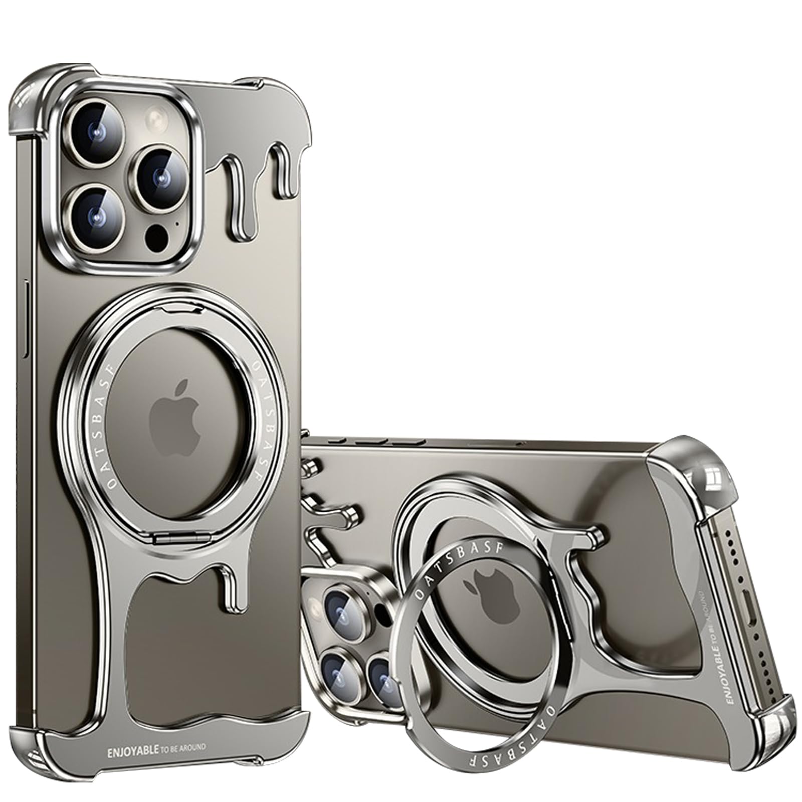 Funda para iPhone 15 Pro/15 Pro MAX, Cubierta de Metal Sin Marco con Soporte de Anillo de Metal Invisible, Protección contra Caídas de Grado Militar, Compatible con MagSafe