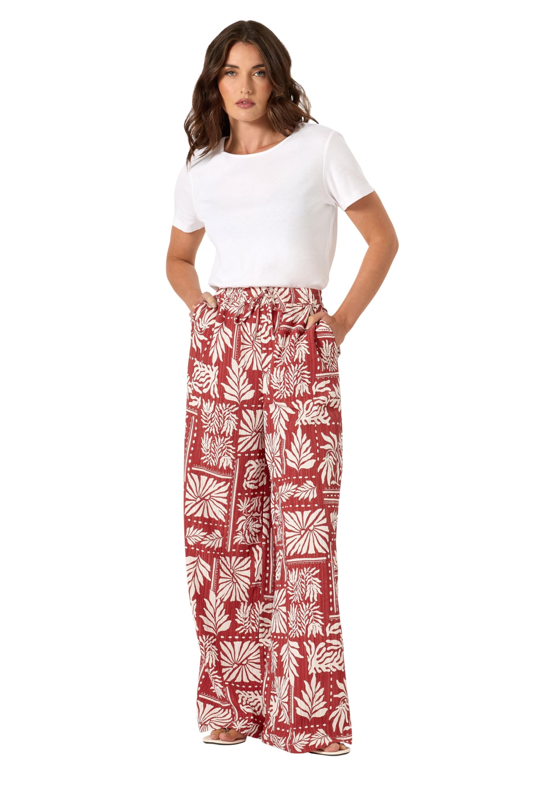 Long Tall Sally Women's Orange - Lts Tall Rust Palm Print Wide Leg Trousers 18 Long