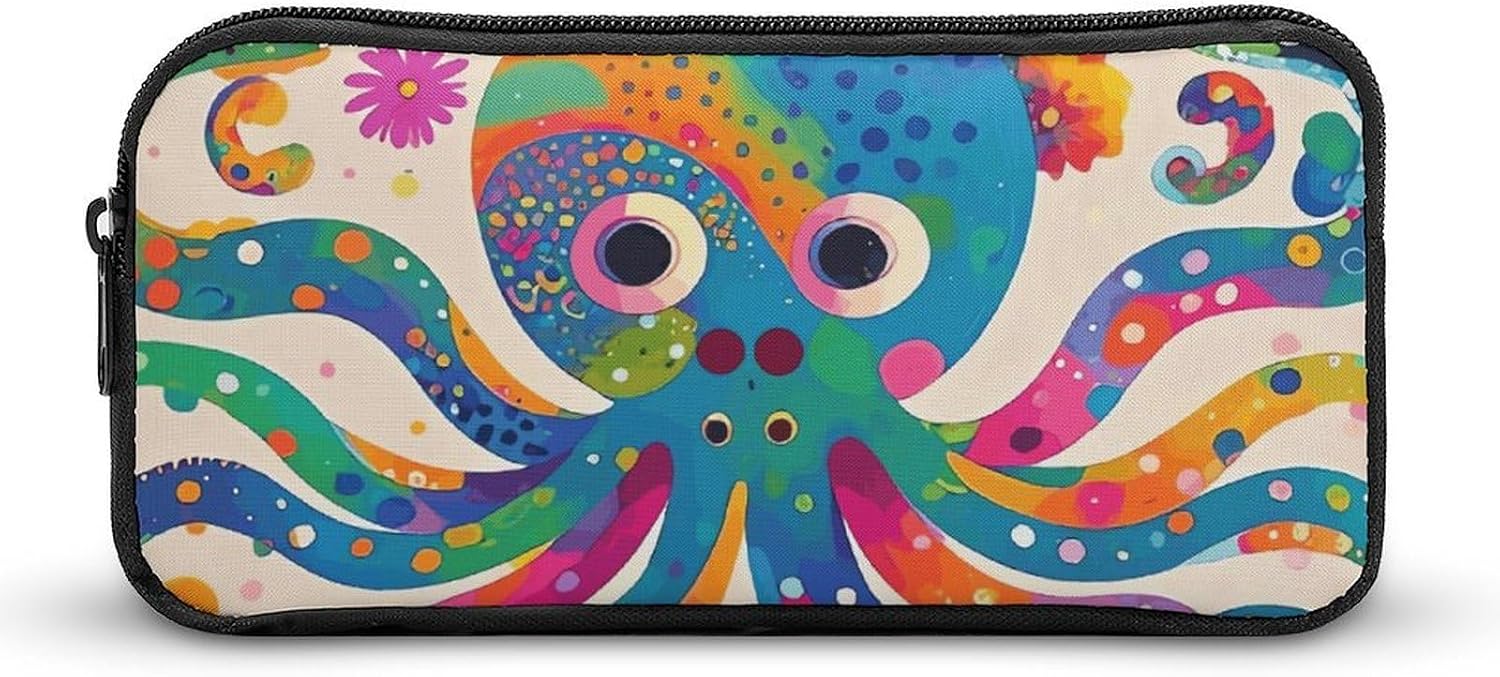 Colorful Octopus Large Pencil Case, Pencil Pouch with Zipper