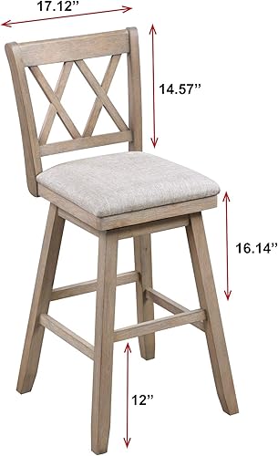 Miniatura 72 de Home Brookline - Taburete giratorio de bar con mecanismo giratorio de 360°, taburetes rústicos de granja para encimera de cocina con cojín, altura