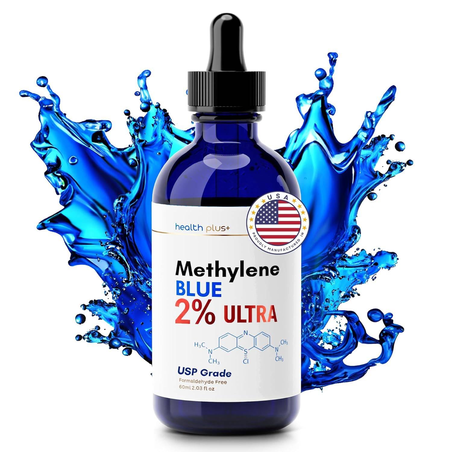 High Purity Methylene Blue Drops 2% Solution, USP Grade, 60ml – Methylene Blue Pharmaceutical Grade, Formaldehyde-Free, Alcohol-Free, Third-Party Tested (2% Ultra)