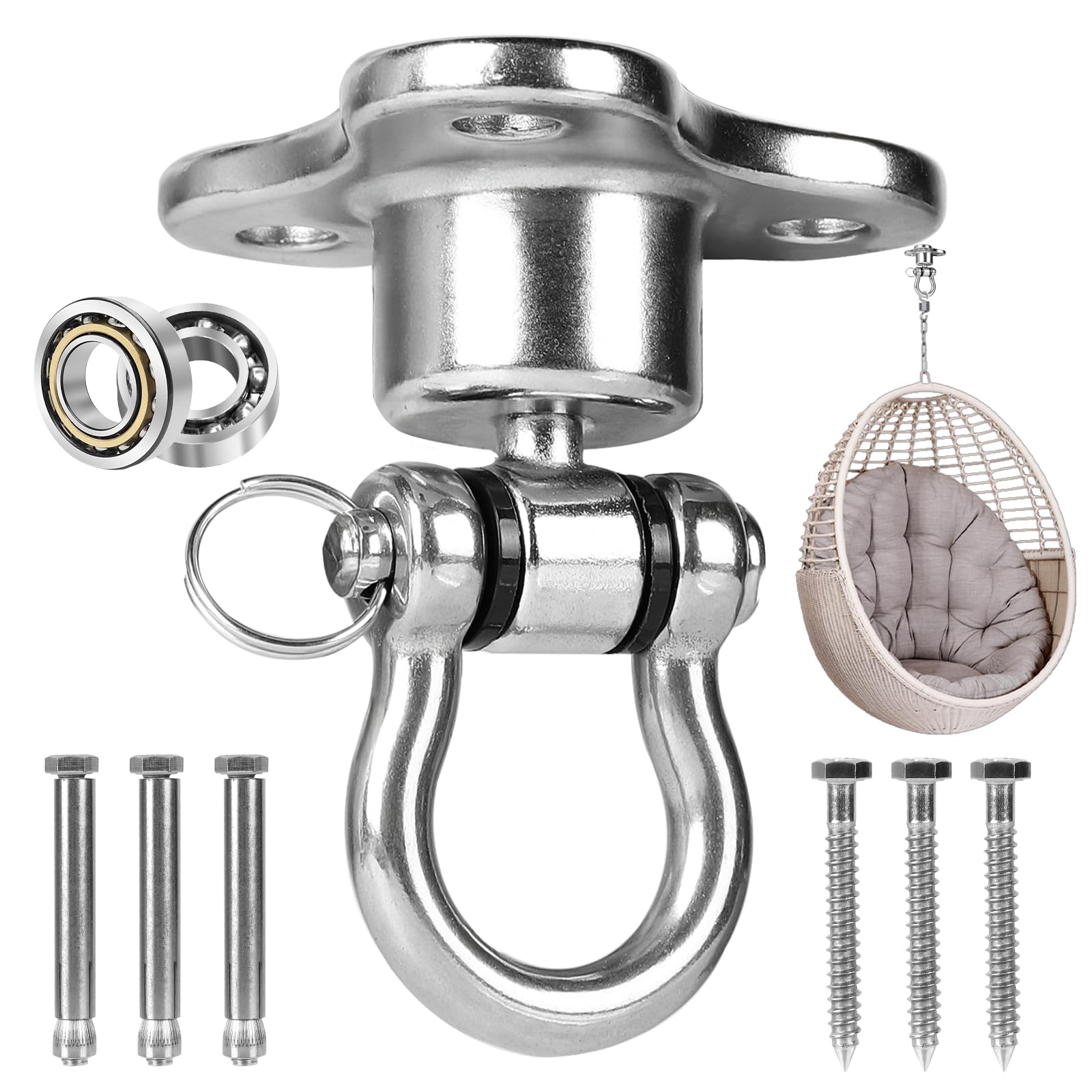 DBREAKS Gancho de Techo Tarea Pesada, 360° Rotación, Gancho de Techo de Acero Inoxidable para Columpios, Capacidad de Carga 408 kg, Suspensión para Sillas Colgantes, Hamacas de Yoga y Sacos de Boxeo