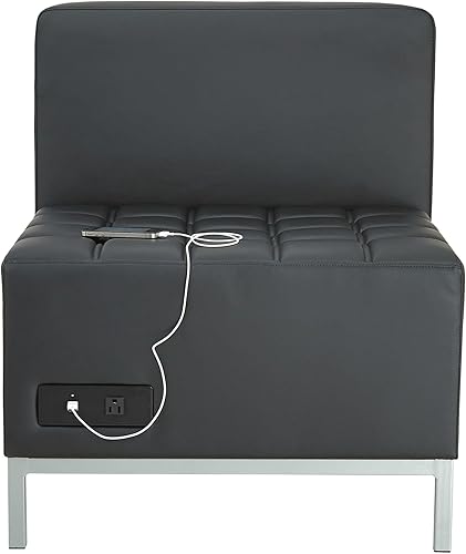 Miniatura 7 de Alera ALEQB8116P Serie QUB 26.38 in. x 26.38 in. x 30.5 in. Asiento central de estación de carga seccional L sin brazos con (2) puertos USB y salida