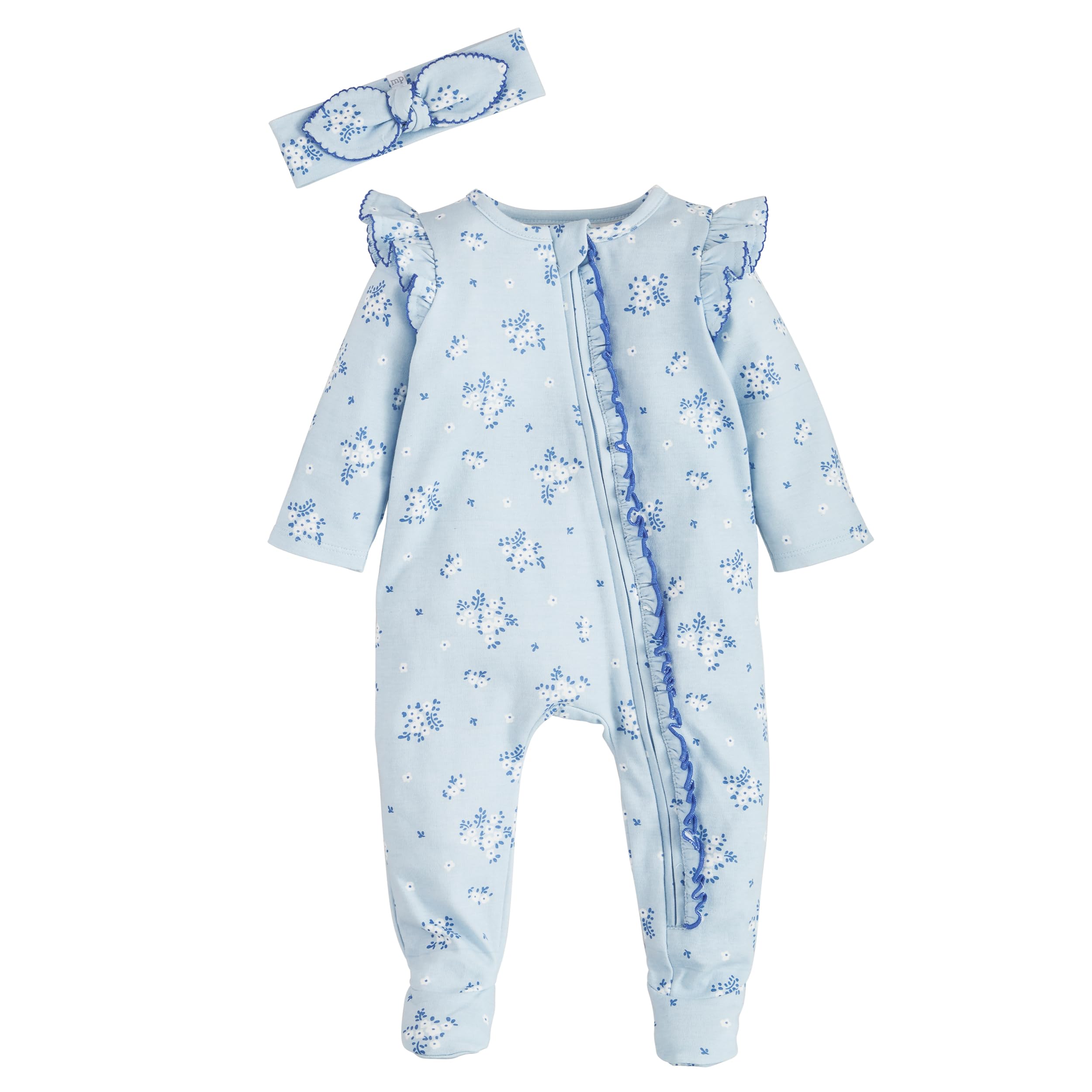 Mud Pie Baby Girls Children's Ditsy Blue Floral Sleepers