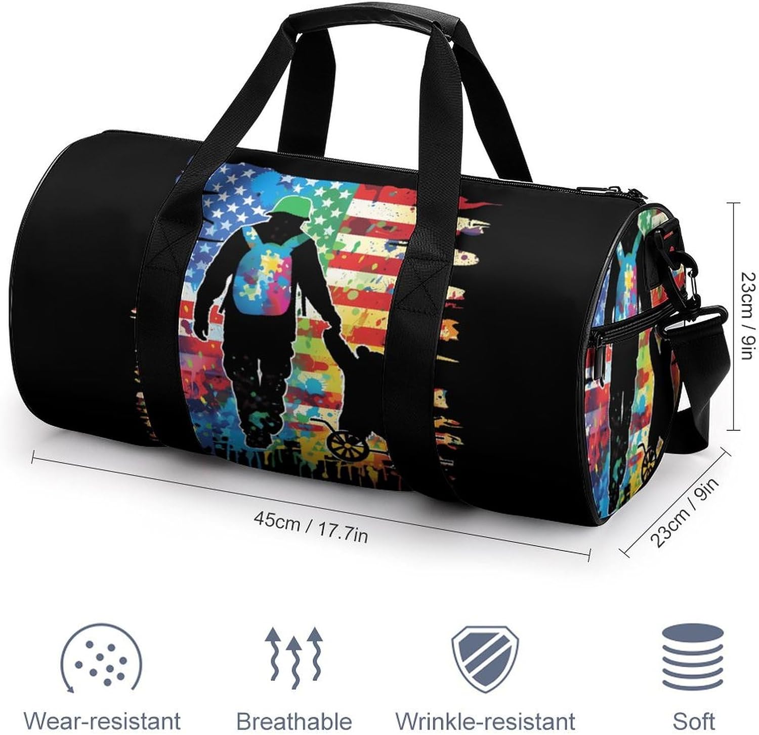 American Flag Papa Bear Gym Sport Bag Travel Duffle Backpack Weekender Overnight with Shoes Compartment for Women Men