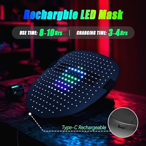 Miniatura 12 de Ompusos LED Mask with Gesture Sensing, Light-Up Transforming Face Cover for Halloween, Christmas, Cosplay & Birthday Parties