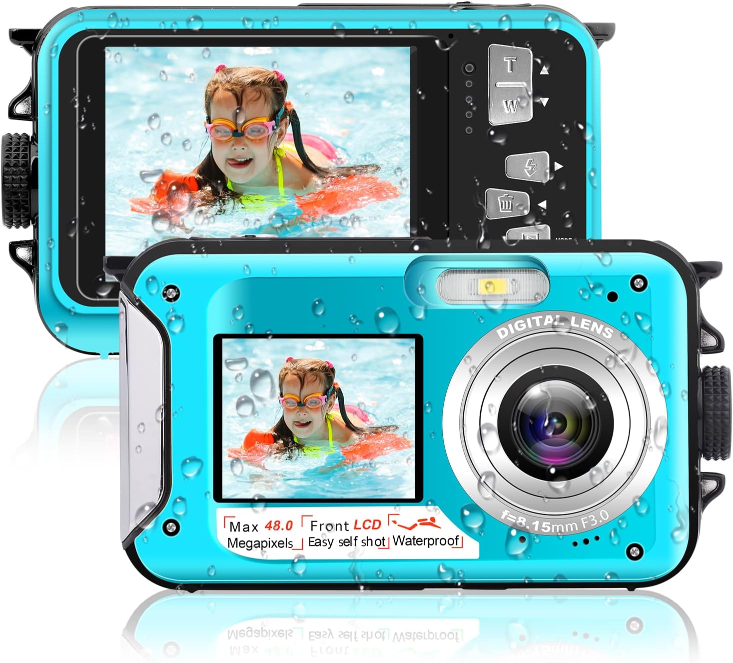 Kaisoon Tech Underwater Camera 10FT Waterproof Digital Camera HD 2.7K 48MP Video Selfie Dual Screen 16X Waterproof Camera Underwater Camera for Snorkeling（806BU） : Electronics