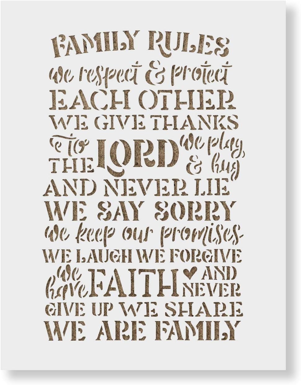 Family Rules Lord Faith Sign Stencil - Religious & Spiritual Stencil, Design Uplifting Artwork for Spiritual Reflection