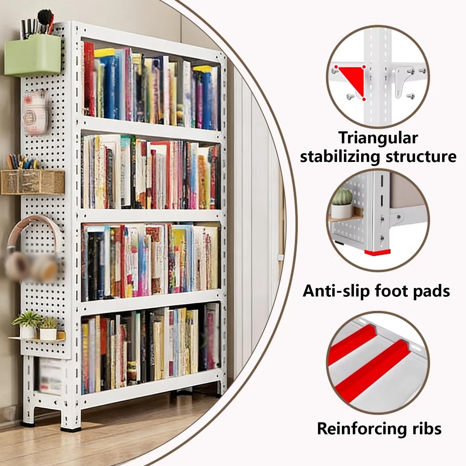 Scaffalatura Metallo Scaffali in Metallo Materiale in Acciaio Laminato a Freddo Pannelli Laterali Forati Adatto per Uffici, Camere da Letto e Lavanderie(Black,50 * 20 * 120cm)